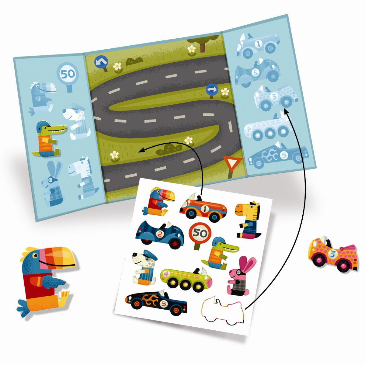 Djeco genanvendelige stickers, Biler