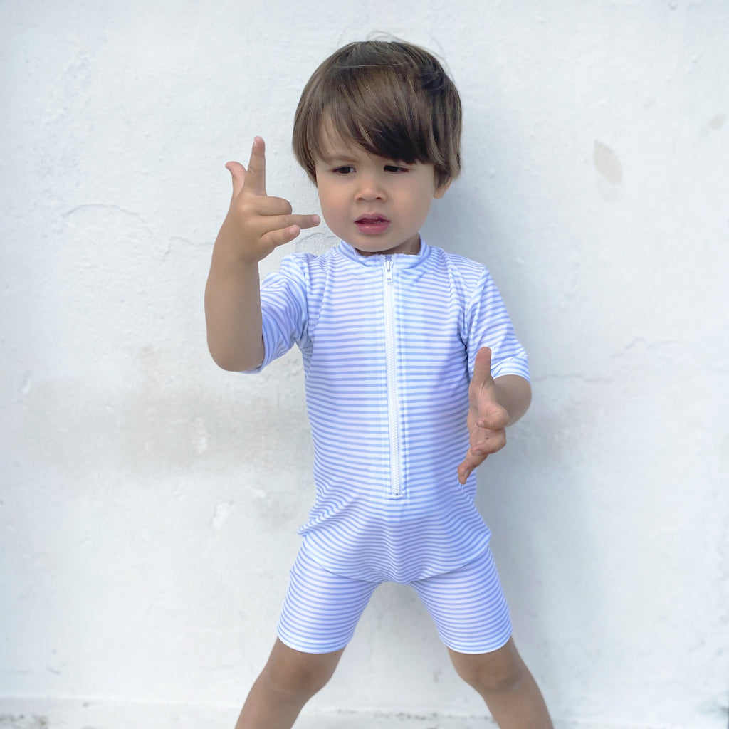 Petit Crabe UV Suit with Zipper, Natsu, Baby Blue/White – For ages 0 to 8 years