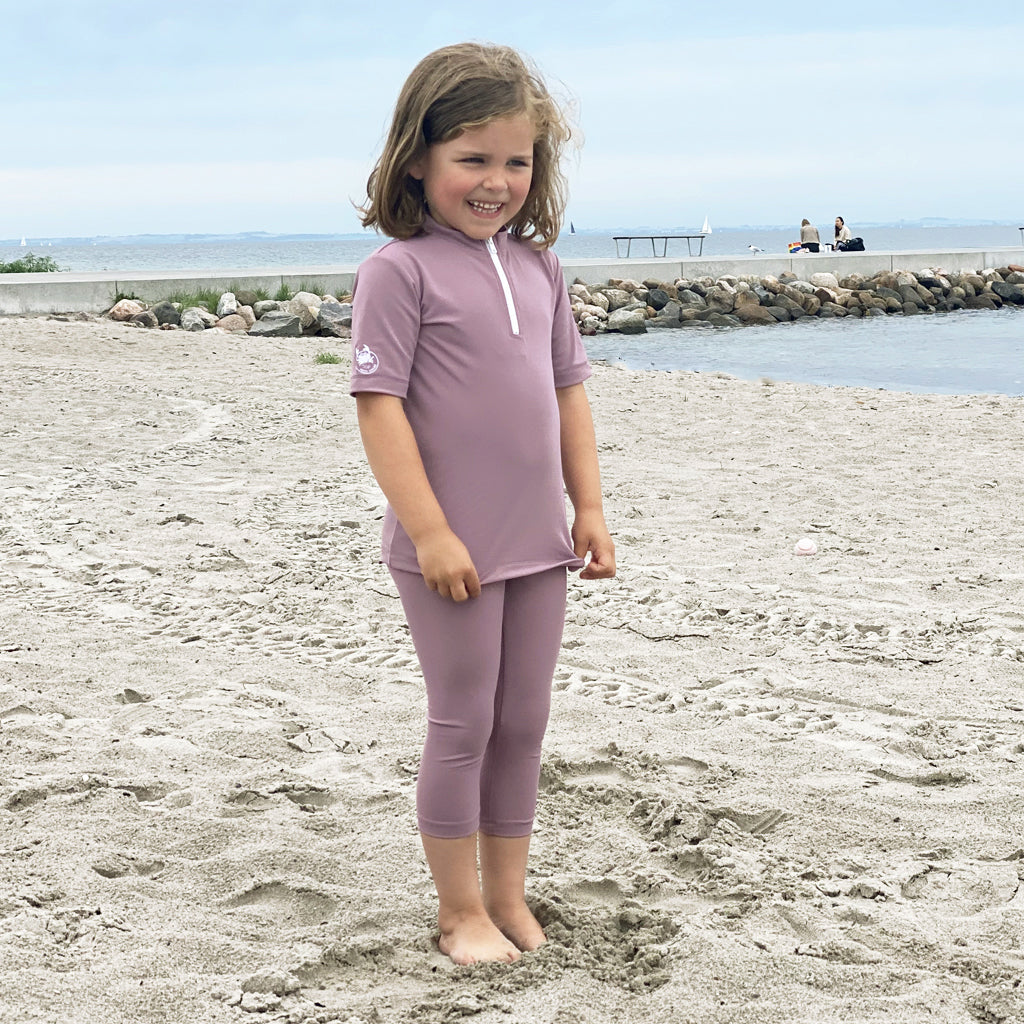 Petit Crabe UV badebluse m. lynlås og korte ærmer, Max, Heather - 1-10 år
