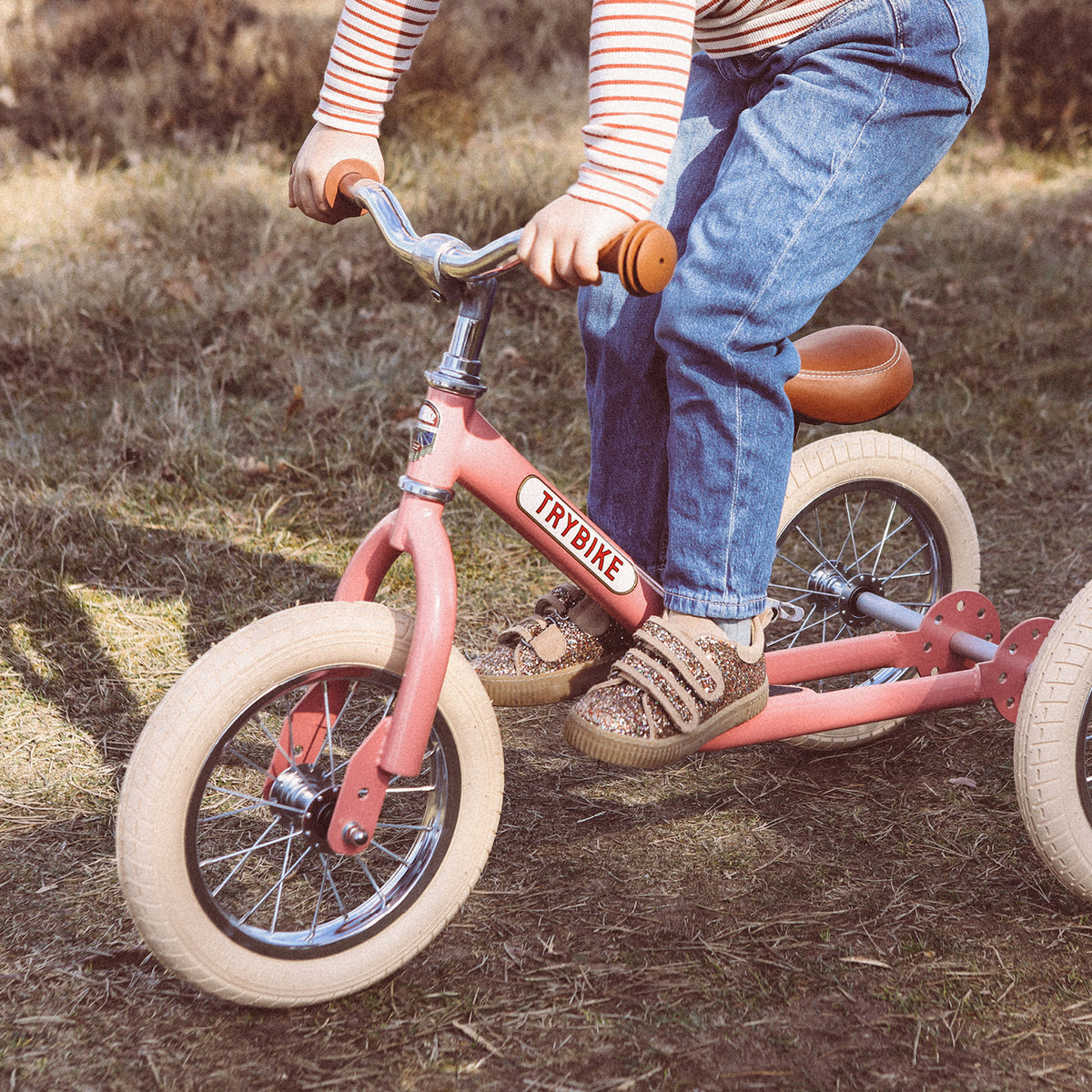 Trybike Three-Wheel Balance Bike, Vintage Pink with Retro Styling