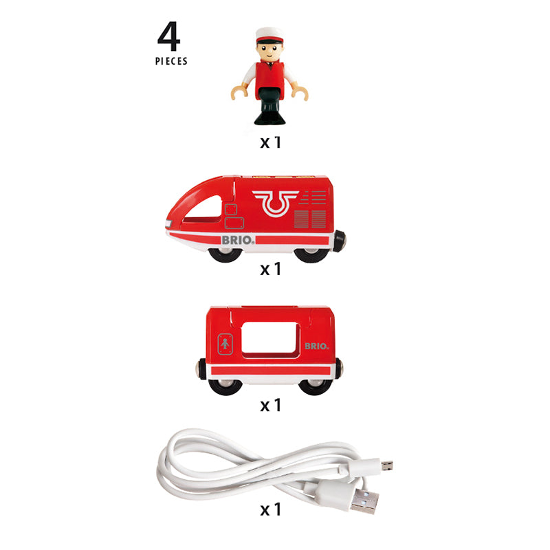 Brio Genopladeligt lokomotiv m/mini USB kabel - Rødt