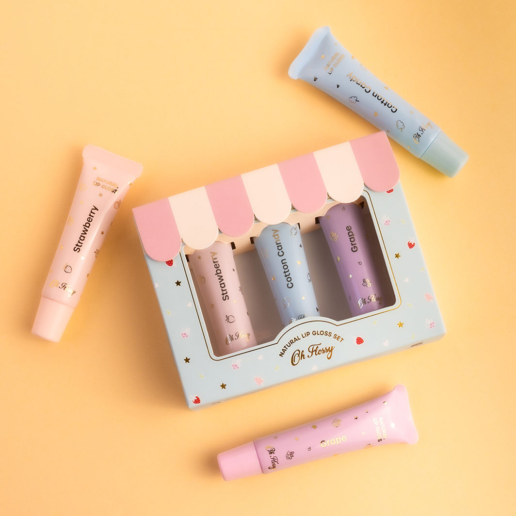 Oh Flossy Natural Lip Gloss for Kids, Set of 3 Colors