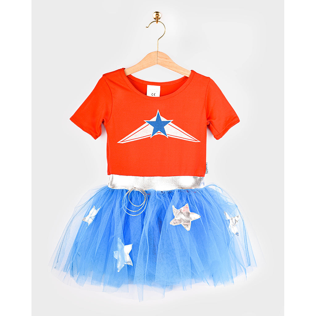 Den Goda Fen Costume, Super Wondergirl with Cape - Size 4-6 Years