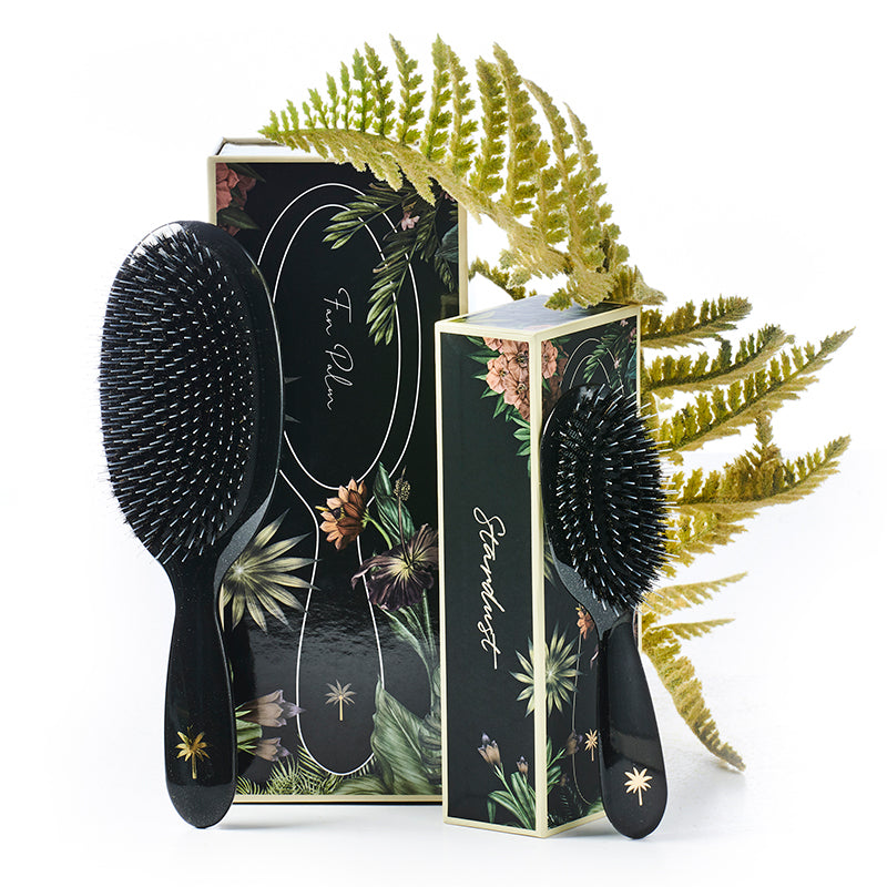 Fan Palm Hairbrush, Stardust - Large Black Glitter