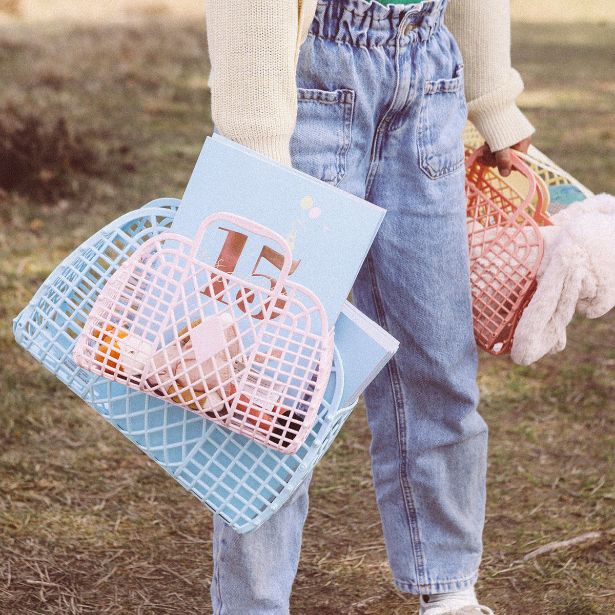 Sun Jellies Retro basket, large - Yellow