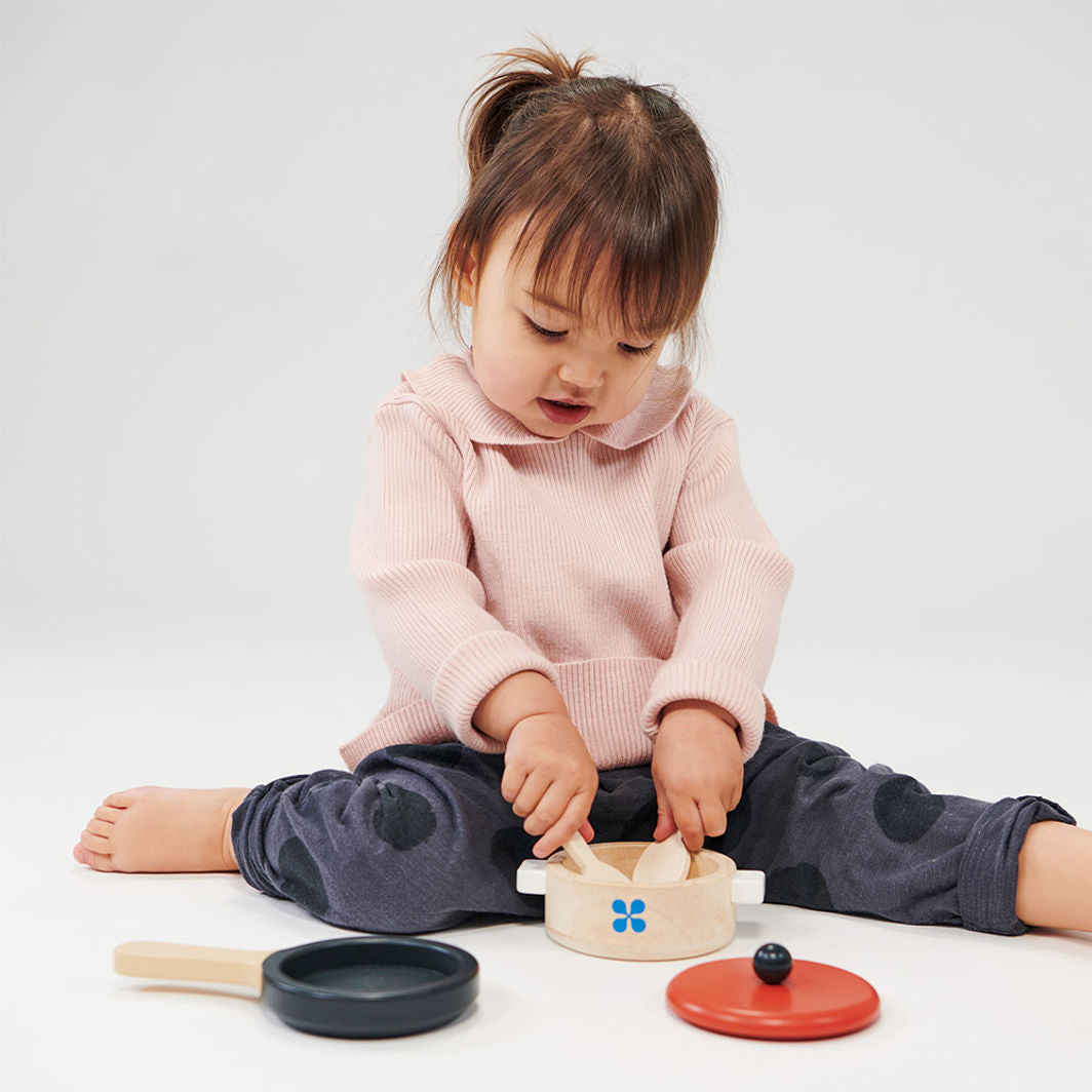 Mentari, Wooden Play Food - Pan and Saucepan