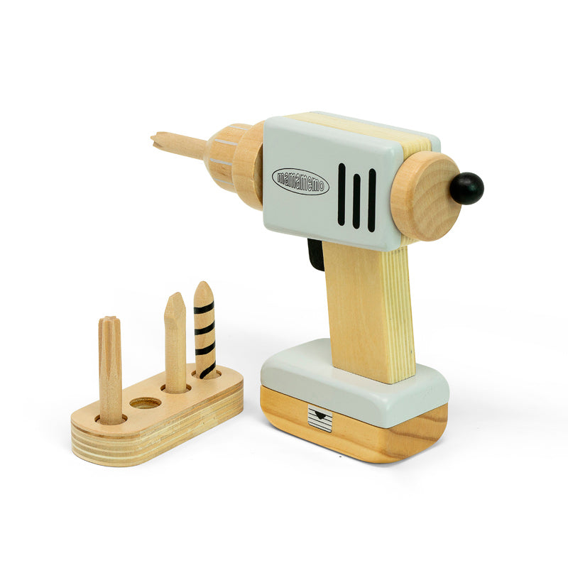 MaMaMeMo Tool, Wooden Drill with 4 Detachable Bits and Battery