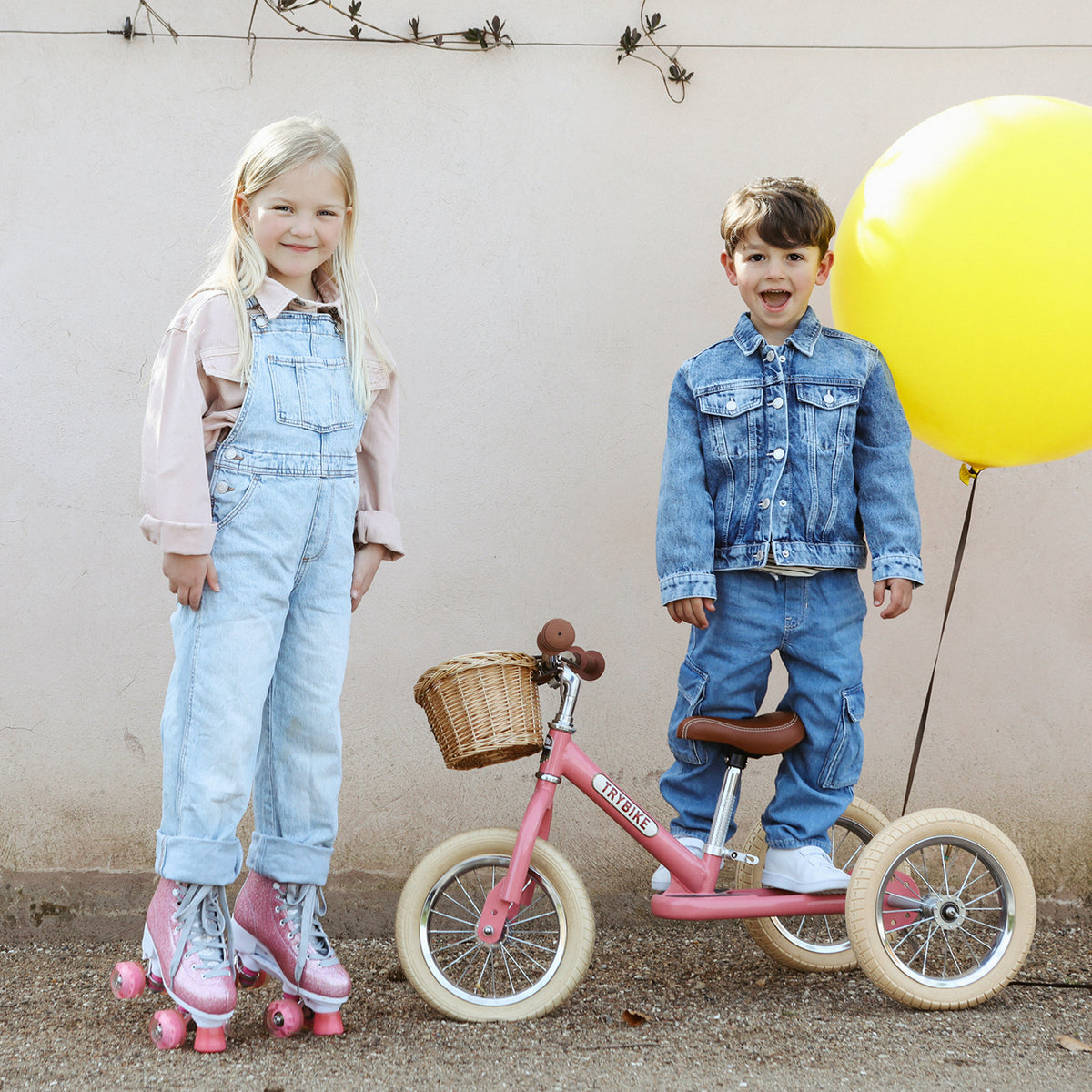 Trybike Three-Wheel Balance Bike, Vintage Pink with Retro Styling