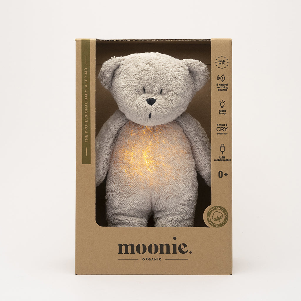 Moonie 2.0, Organic Humming Bear with Pink Noise and Nightlight – Grey