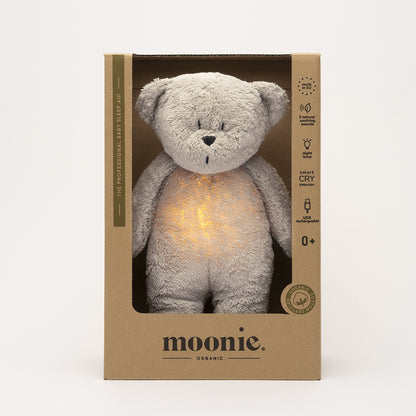 Moonie 2.0, Organic Humming Bear with Pink Noise and Nightlight – Grey