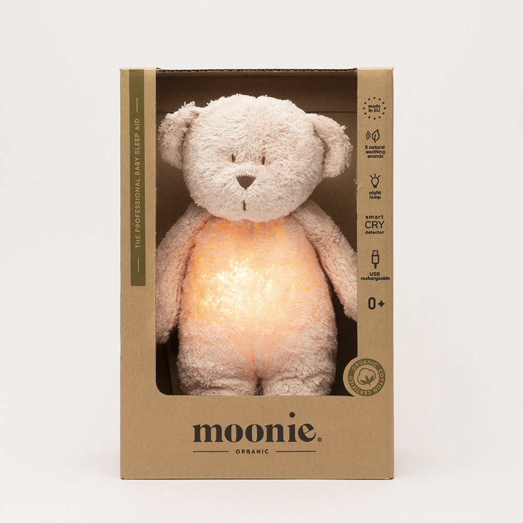 Moonie 2.0, Organic Humming Bear with Pink Noise and Lamp - Rose
