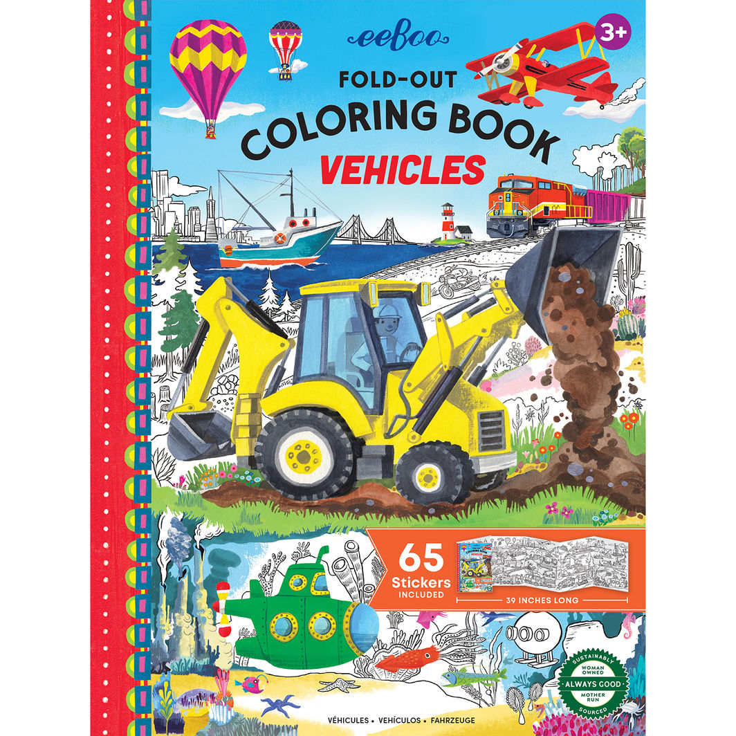 eeBoo Fold-Out Coloring Book with 100 x 28.5 cm Motif - Vehicles