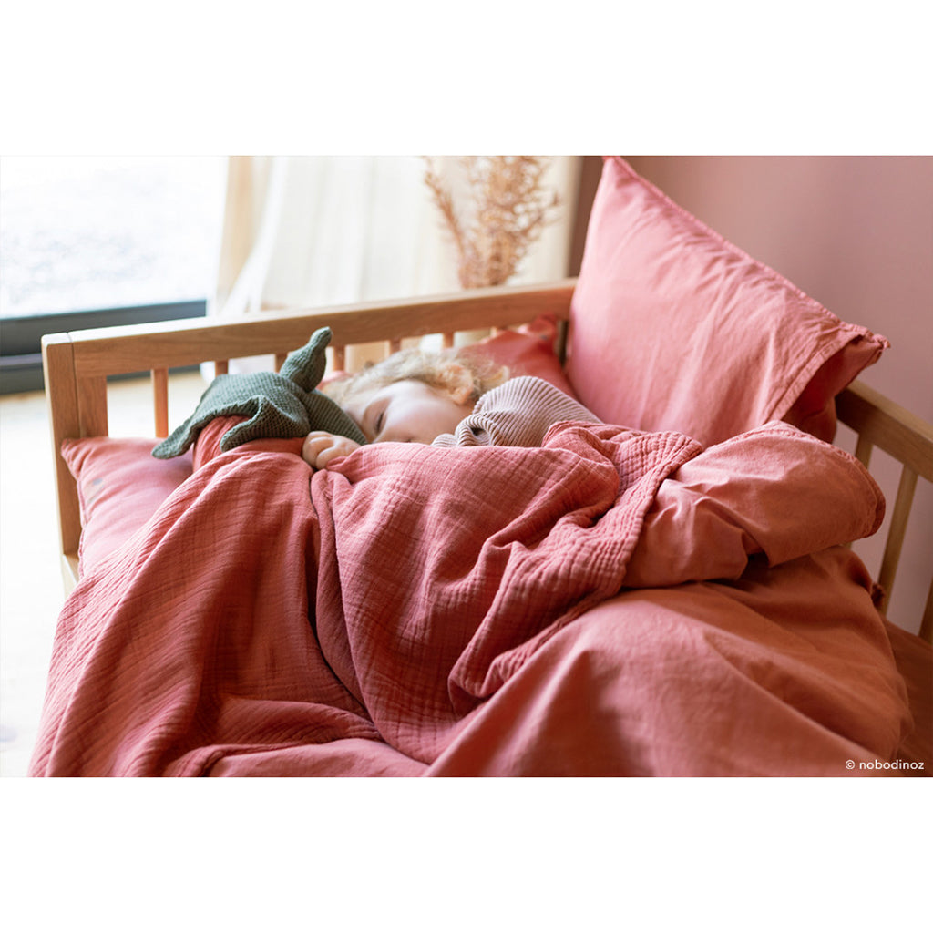 Nobodinoz Baby Blanket, Wabi Sabi Double Muslin, 65 x 100 cm - Rosewood
