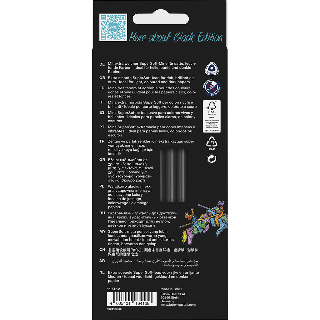Faber-Castell, Black Edition, 12 stk farveblyanter - ass. farver