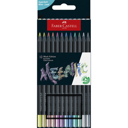 Faber-Castell, 12 stk Black Edition farveblyanter - Metallic