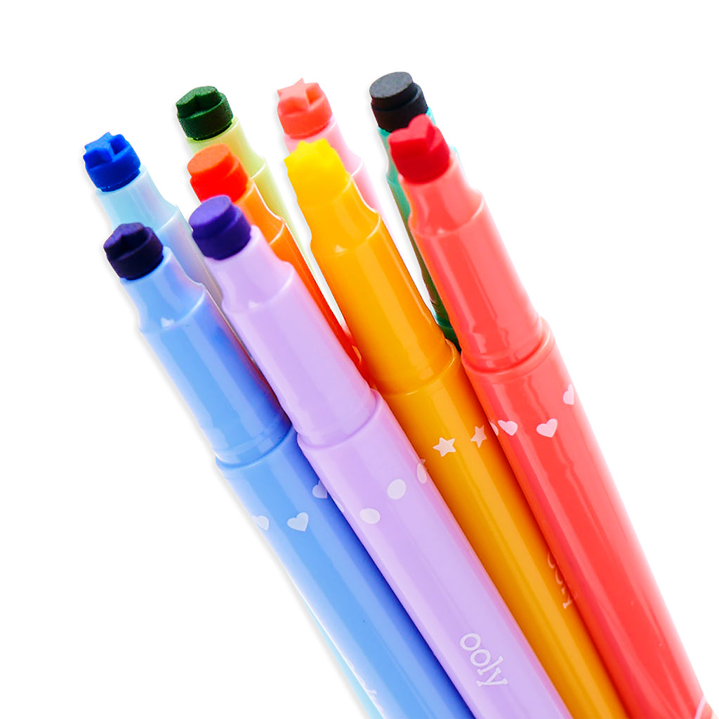 Ooly Confetti Stamp Markers, Double-Ended - Set of 9