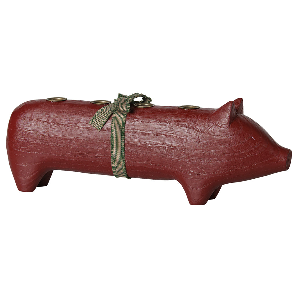 Maileg Advent Candle Holder, Large Pig - Red