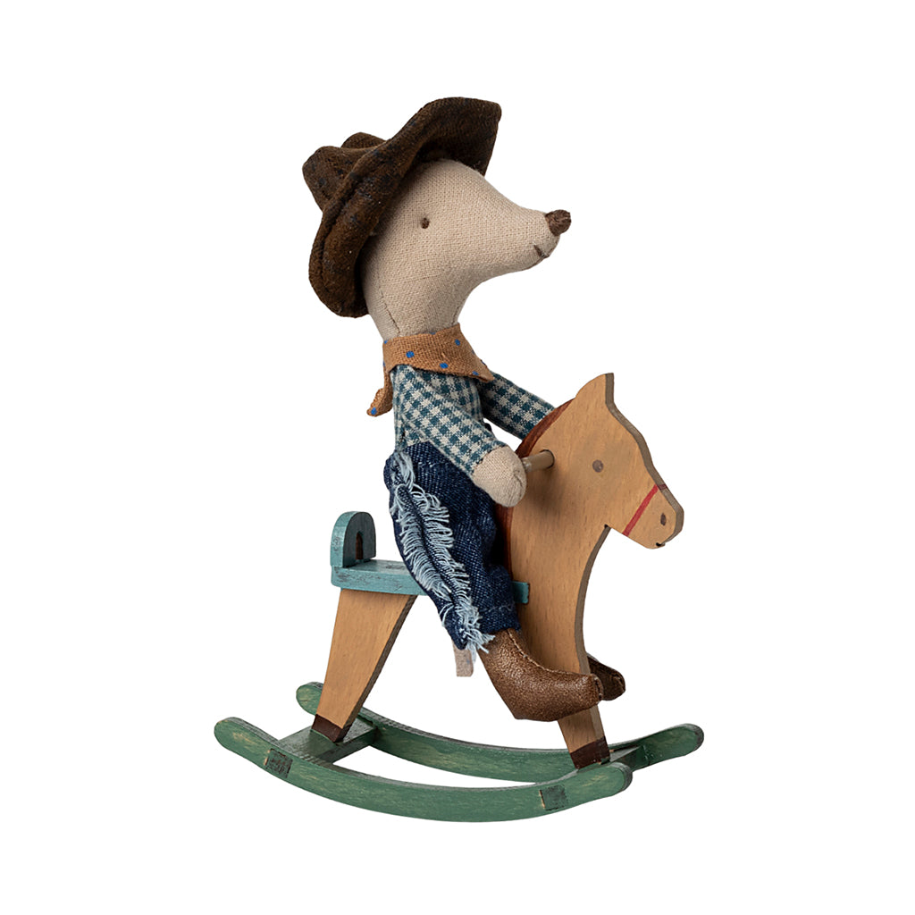 Maileg Cowboy Mouse on Rocking Horse, Little Brother