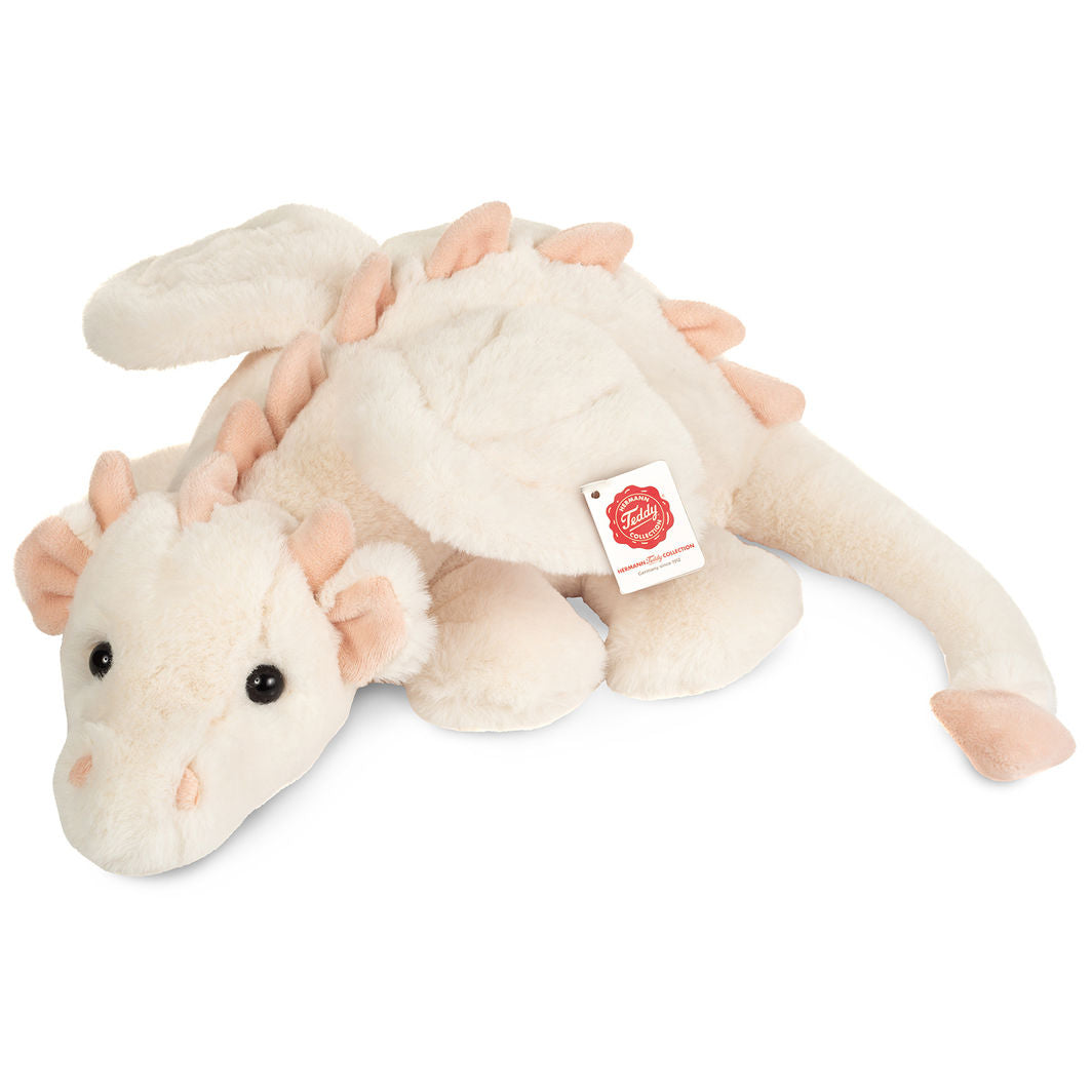 Teddy Hermann Plush Toy, Fluffy the Dragon, White-Pink – 32 cm