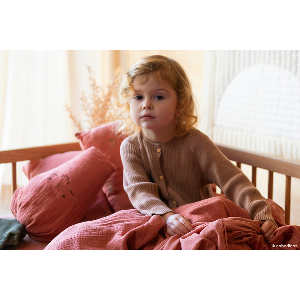 Nobodinoz Baby Blanket, Wabi Sabi Double Muslin, 65 x 100 cm - Rosewood