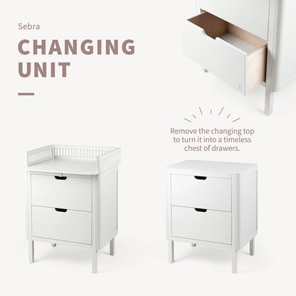 Sebra puslebord i træ, 2-i-1 design m. skuffer - Classic white