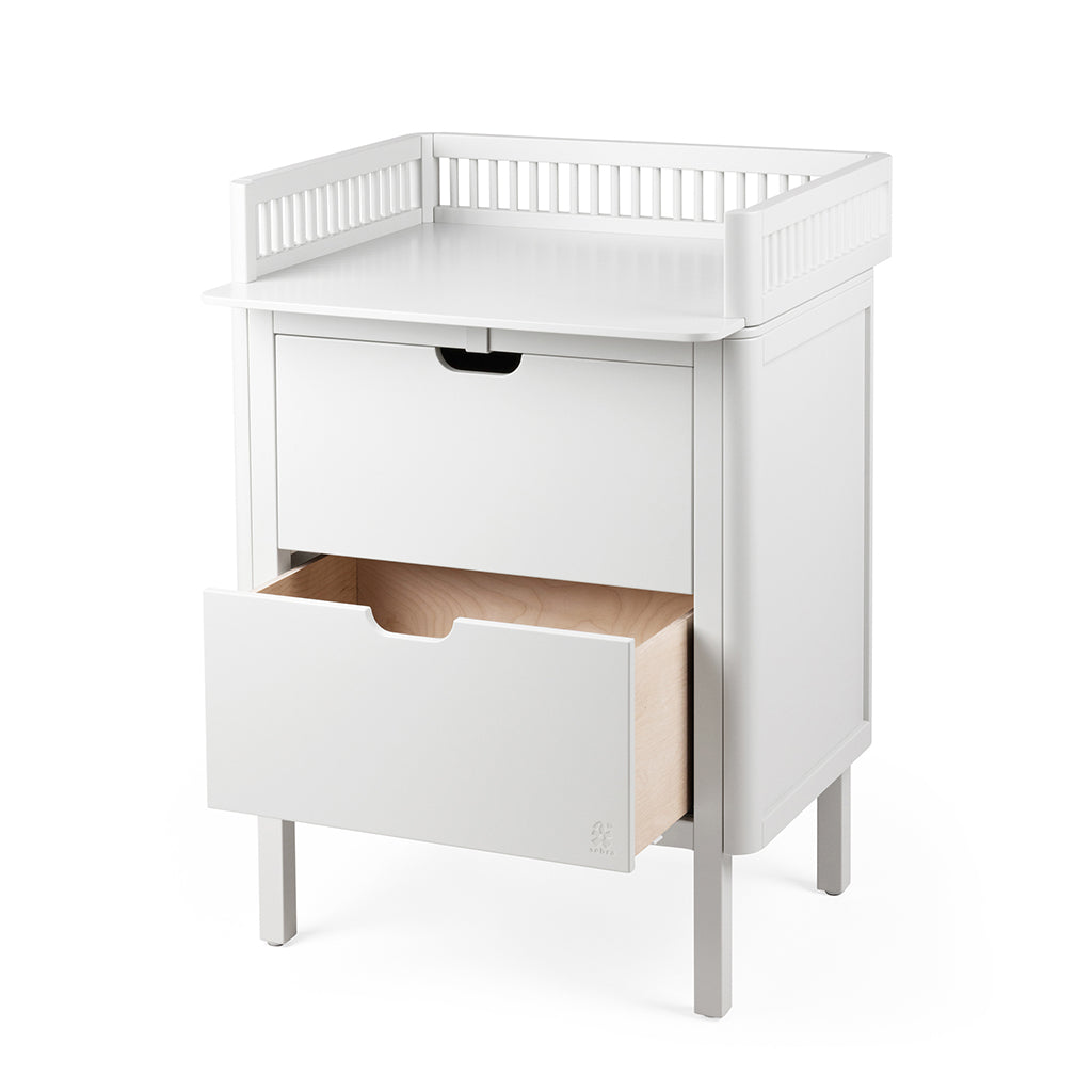 Sebra puslebord i træ, 2-i-1 design m. skuffer - Classic white