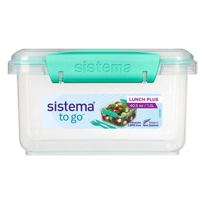 Sistema Lunch Plus lunchbox with 1 compartment and cutlery, 1.2 L – Minty teal
