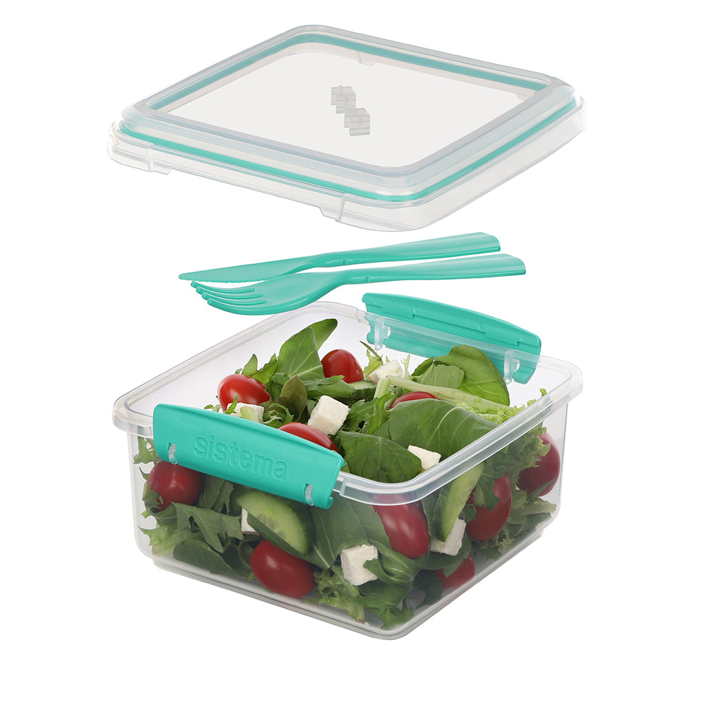 Sistema Lunch Plus lunchbox with 1 compartment and cutlery, 1.2 L – Minty teal