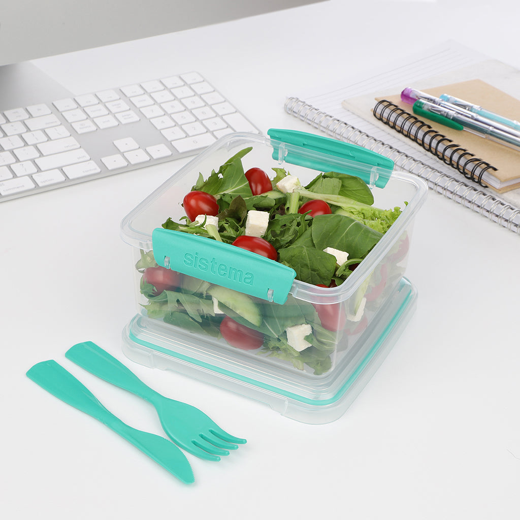 Sistema Lunch Plus lunchbox with 1 compartment and cutlery, 1.2 L – Minty teal