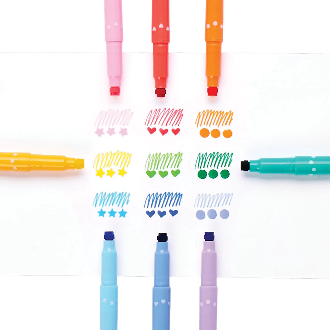 Ooly Tuscher med stempel 9 stk, Confetti