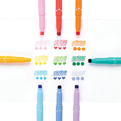 Ooly Tuscher med stempel 9 stk, Confetti