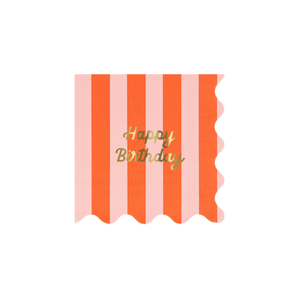 Meri Meri Napkins Size S, Striped Happy Birthday - Pack of 16