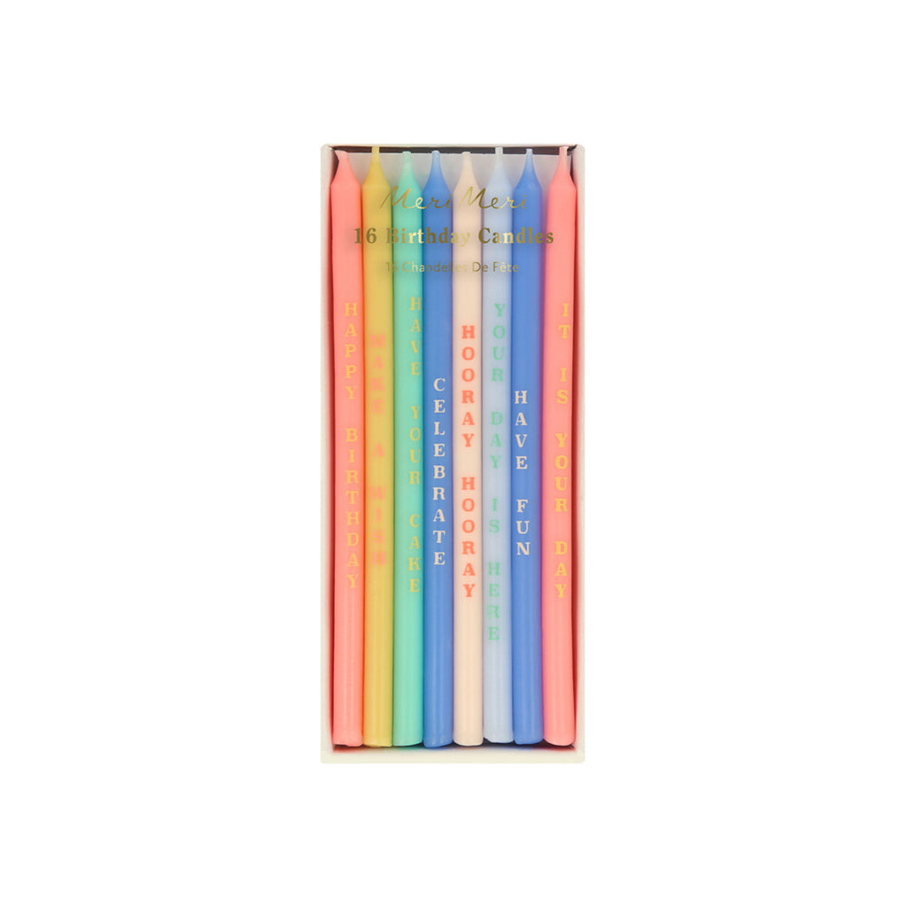 Meri Meri Cake Candles with Party Phrases - Set of 16