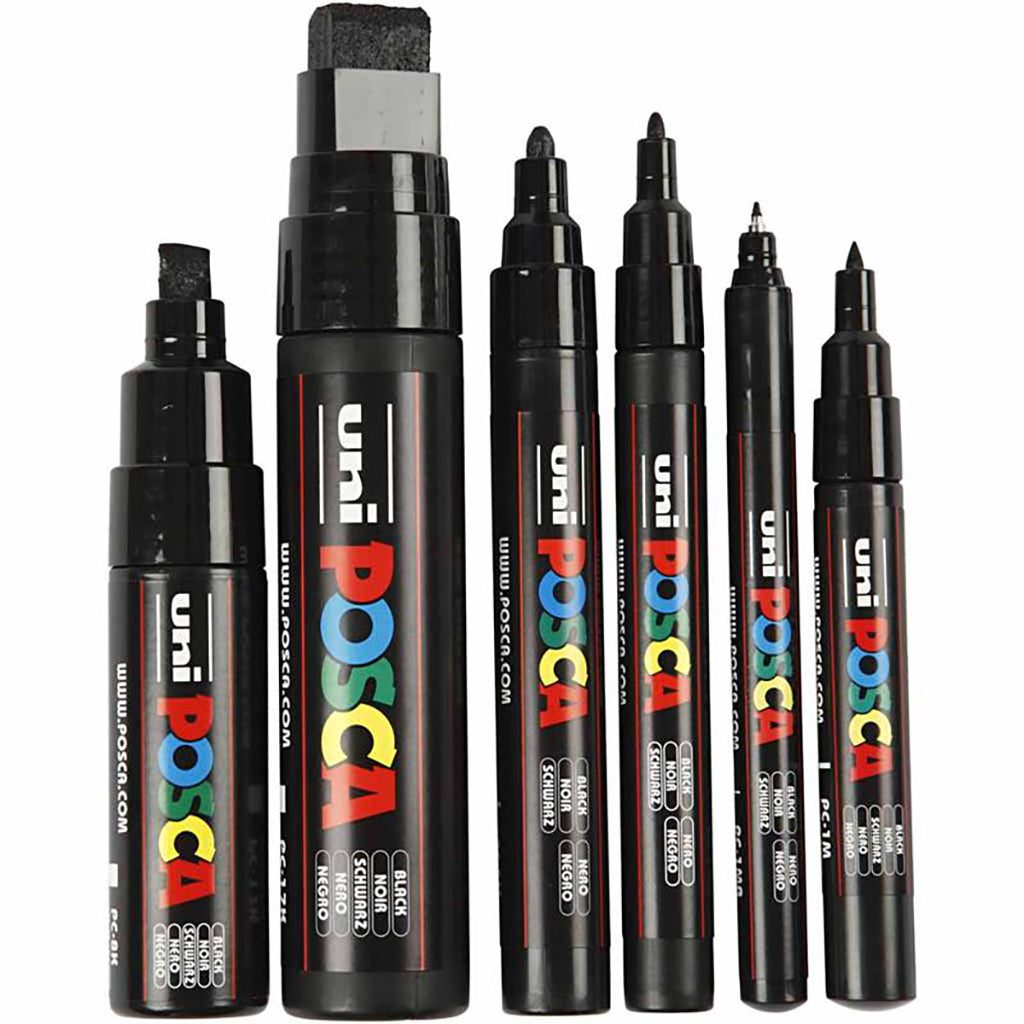 Posca Markers, Set of 6, Line Width 0.7-15 mm - Black