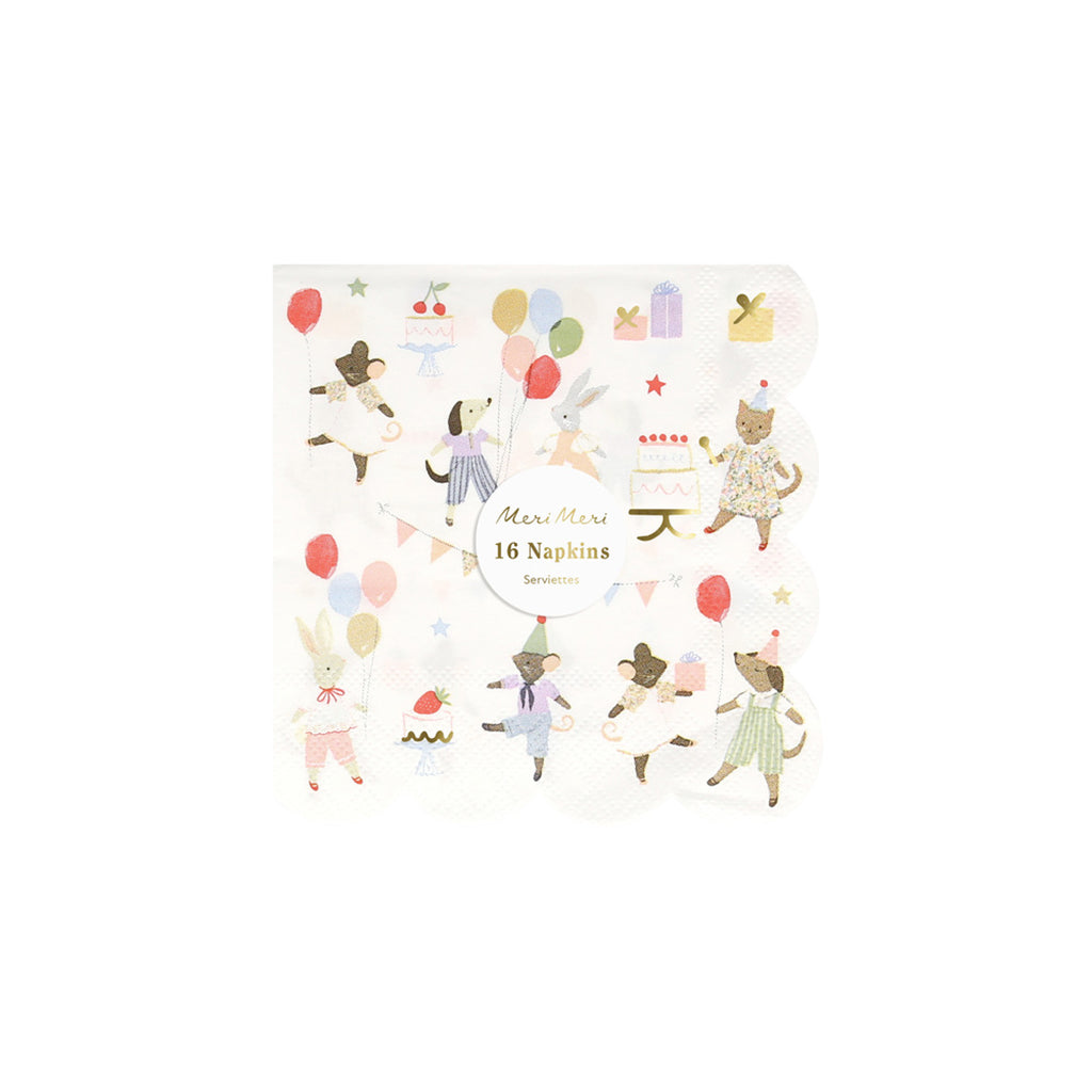 Meri Meri napkins, size S, Animal friends – 16-pack