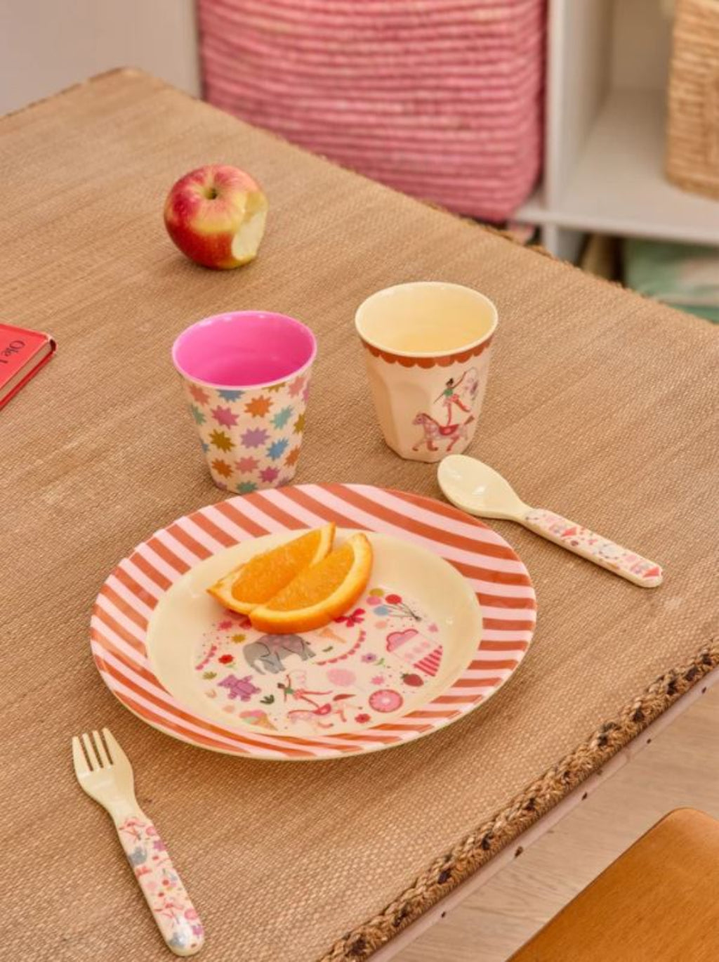 Rice Babyske og gaffel i melamin, Pink - Fun Fair Print