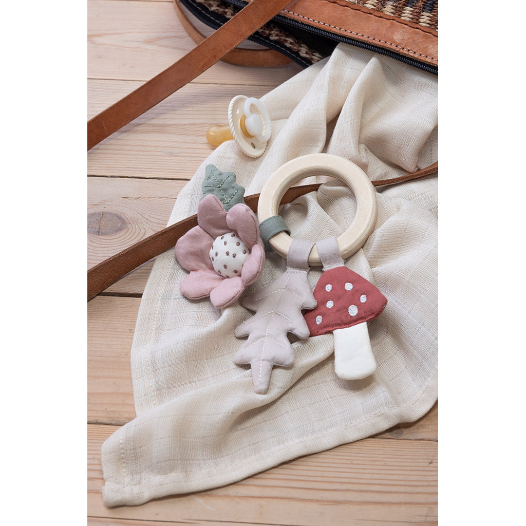 Sebra Rattle with Leaf, Mushroom, and Flower