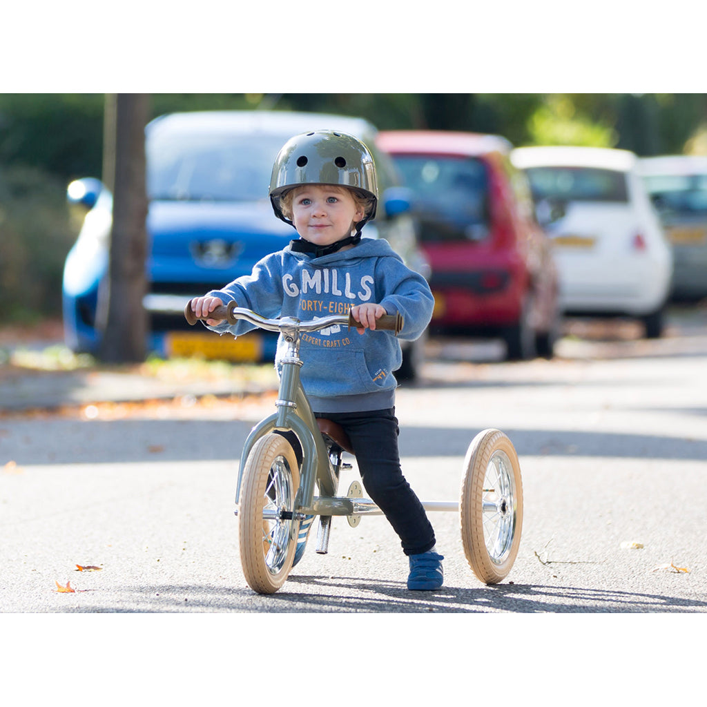 Trybike Tricycle Balance Bike, Vintage Green with Retro Look