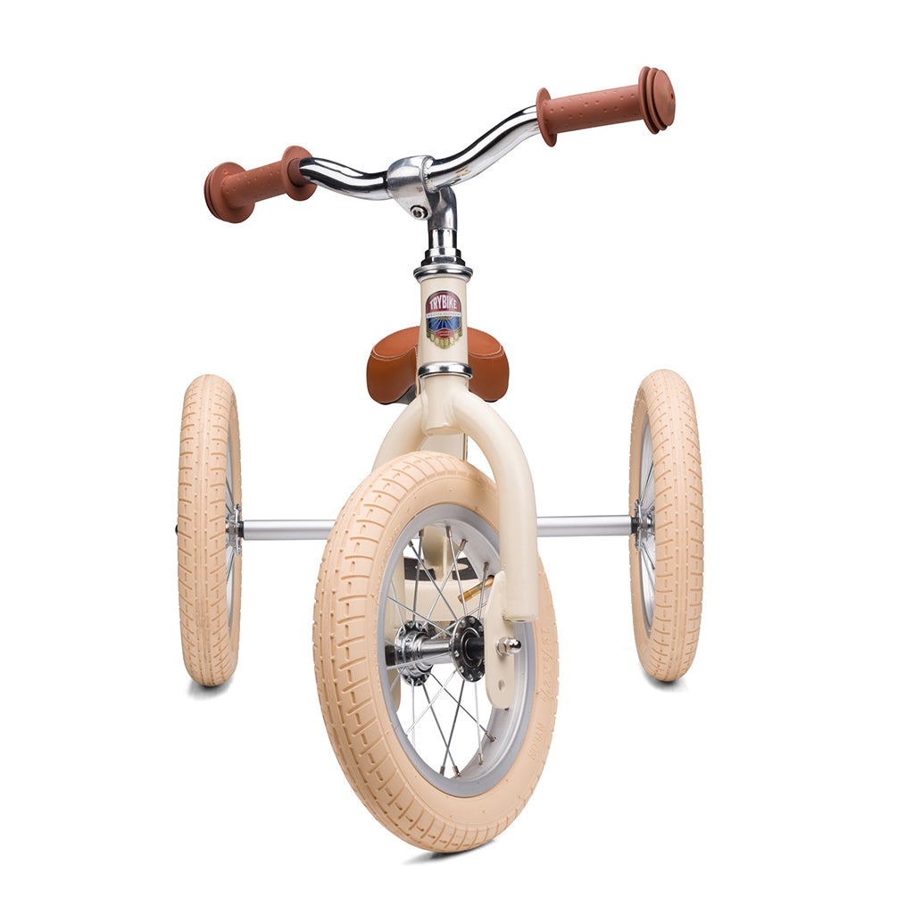 Trybike Three-Wheeled Balance Bike, Vintage Cream with Retro Styling