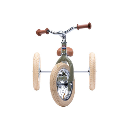 Trybike Tricycle Balance Bike, Vintage Green with Retro Look