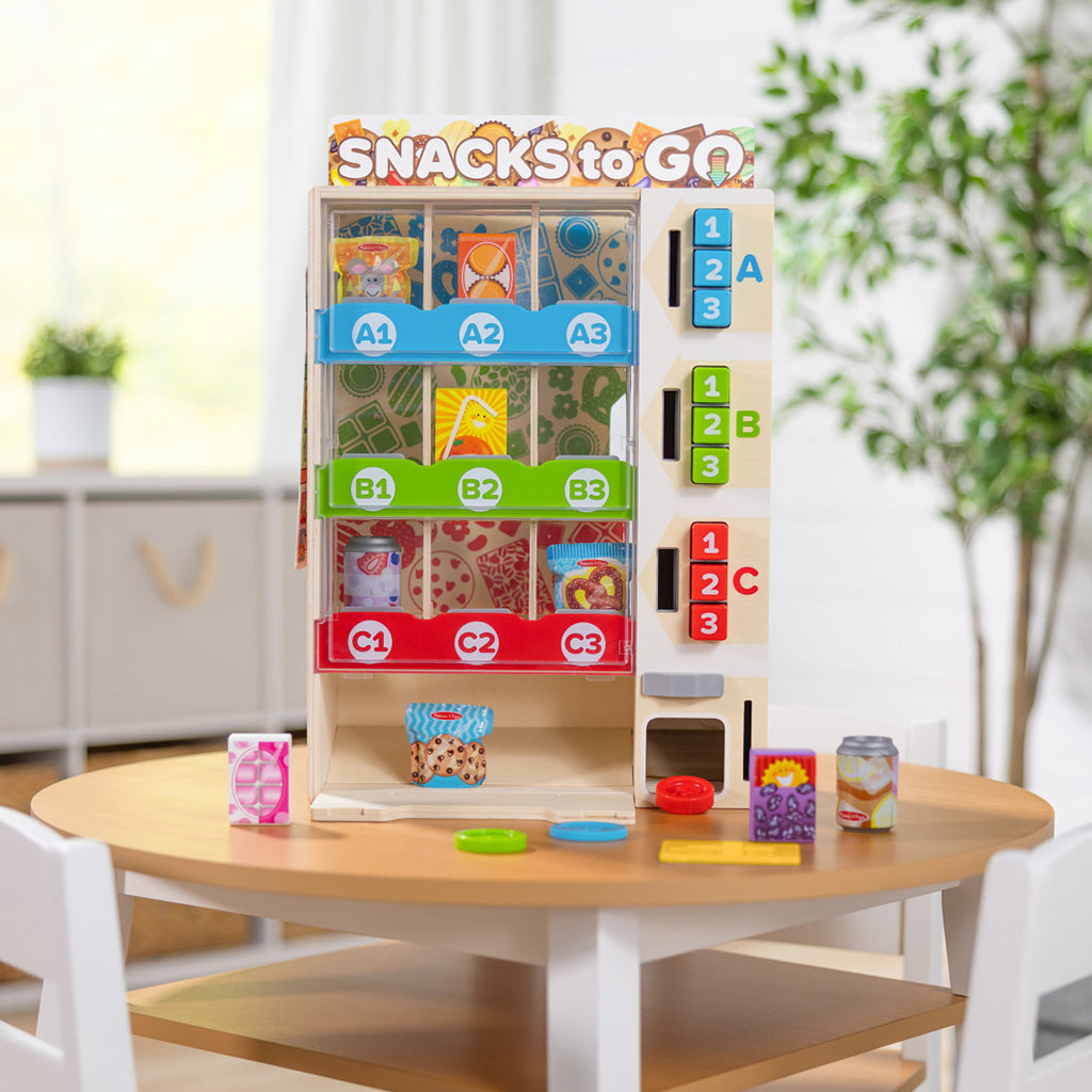 Melissa &amp; Doug Play Food, Snack Vending Machine – 16-Piece Set