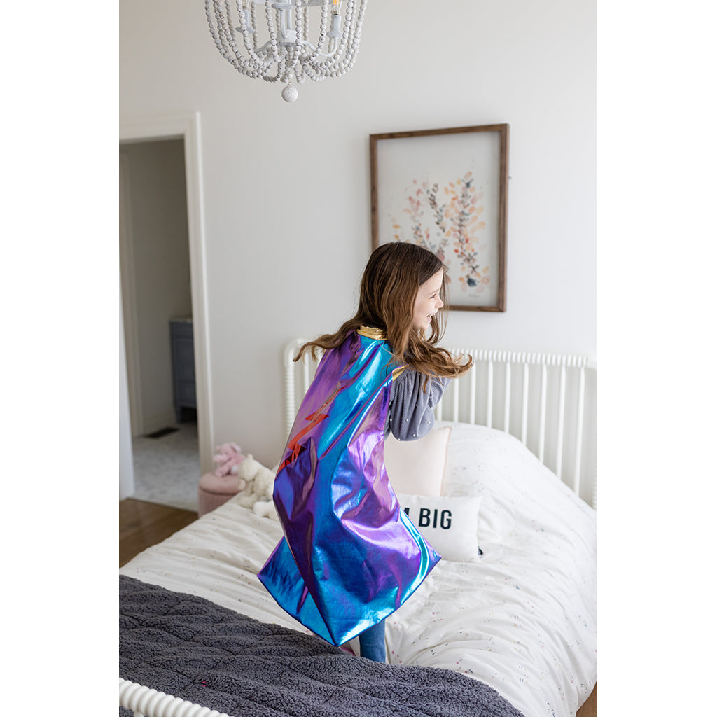 Great Pretenders Superhero Cape, Blue Lightning, Reversible - Size 5-6 Years