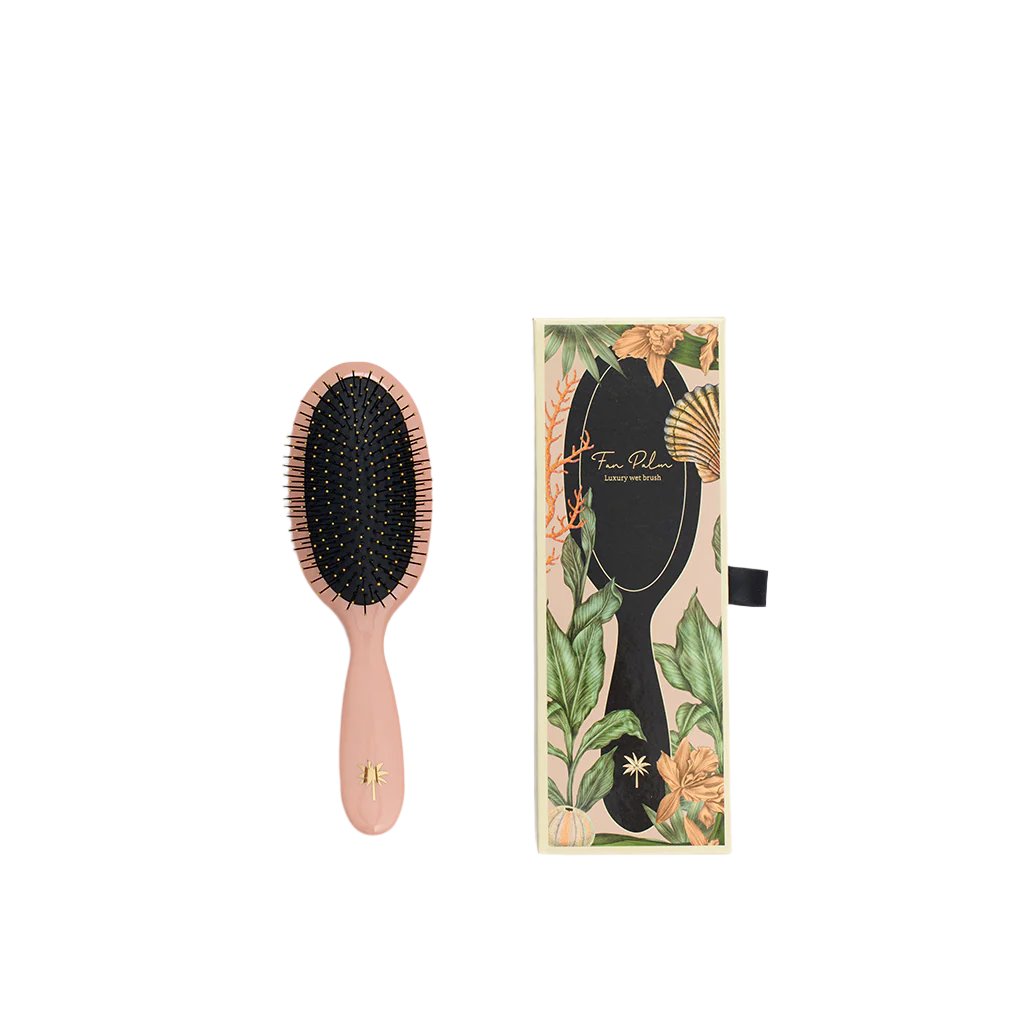 Fan Palm hårbørste, medium, Beach rose wet brush - Pink w/glitter