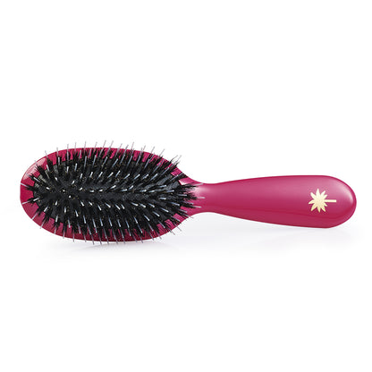 Fan Palm Hairbrush, Boar and Nylon Brushes, Sweet Pea - Hot Pink