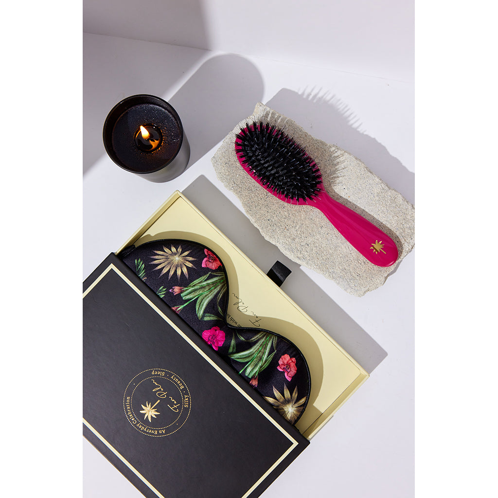 Fan Palm Hairbrush, Boar and Nylon Brushes, Sweet Pea - Hot Pink