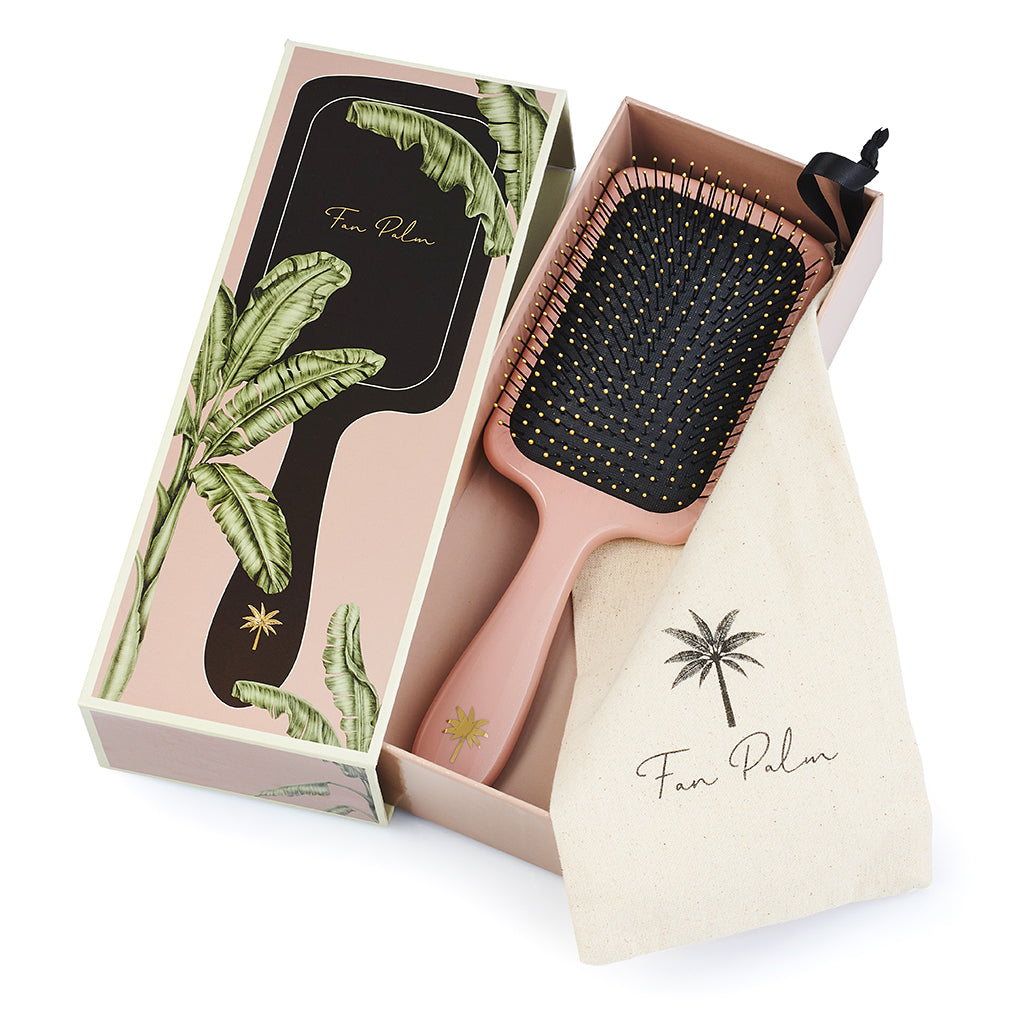 Fan Palm Hairbrush, Bloom Paddle Wet Brush – Large Rose with Glitter