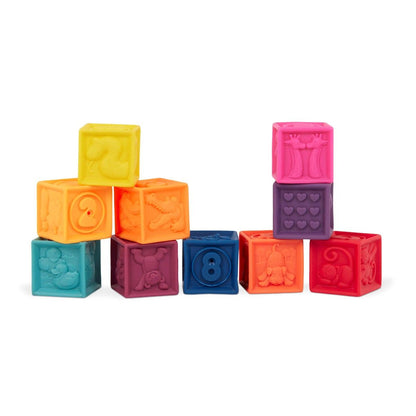 B Toys Soft Building Blocks, One Two Squeeze - 10 Pieces.