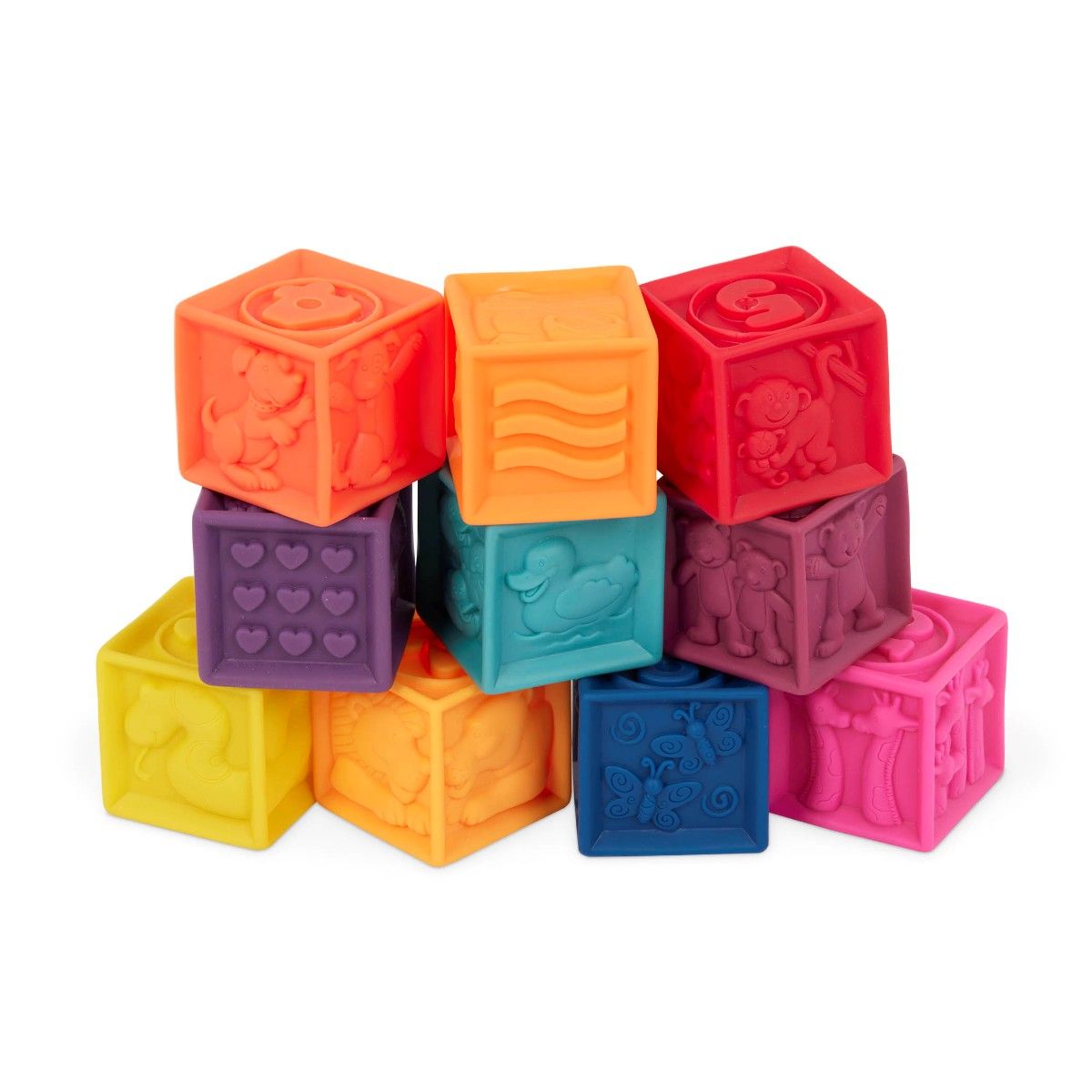B Toys Soft Building Blocks, One Two Squeeze - 10 Pieces.