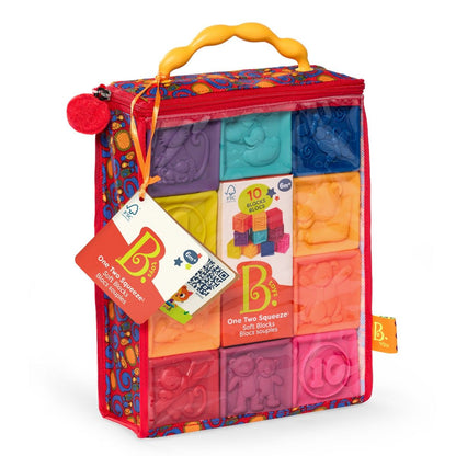 B Toys Soft Building Blocks, One Two Squeeze - 10 Pieces.