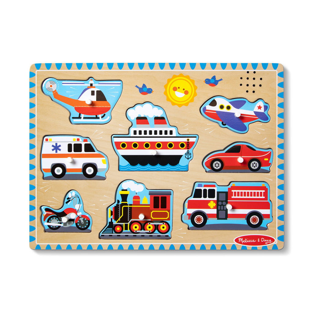 Melissa &amp; Doug knoppuslespil m. lyd, Køretøjer - 8 brikker